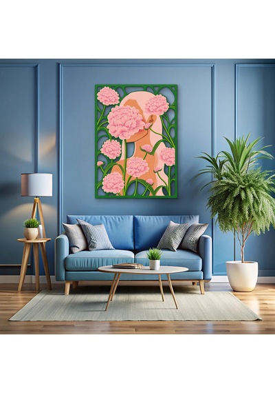 Pembe Karanfilli Kadın Portresi - Metal Tablo - Dec0355 91 X 125 Cm Çok Renkli