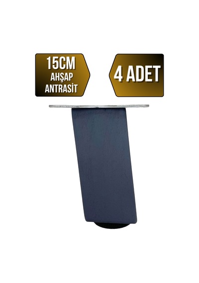 Kale Eğimli Ayarlı Ahşap Ayak Mobilya Masa Ve Dolap Ayağı Antrasit 15cm 4 Adet
