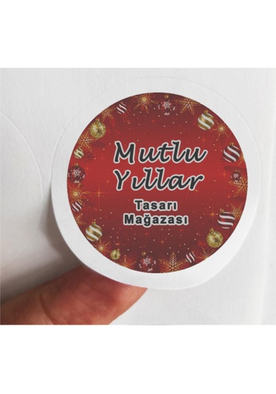 48 Adet 4 Cm Firmalara Özel Kişiselleştirilebilir Mutlu Yıllar Baskılı Mat Etiket Sticker-1