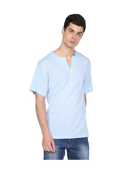 Kısa Kol Şile Bezi Bisiklet Yaka Erkek Tshirt Buz Mavi 3027