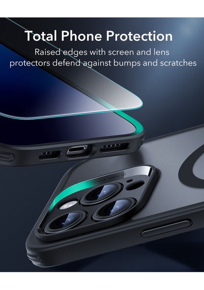 Esr Apple Uyumlu iPhone 16 Pro Halolock Magsafe Hybrid Silikon Kılıf Buzlu Siyah + Ekran Koruyucu Set Şeffaf Siyah
