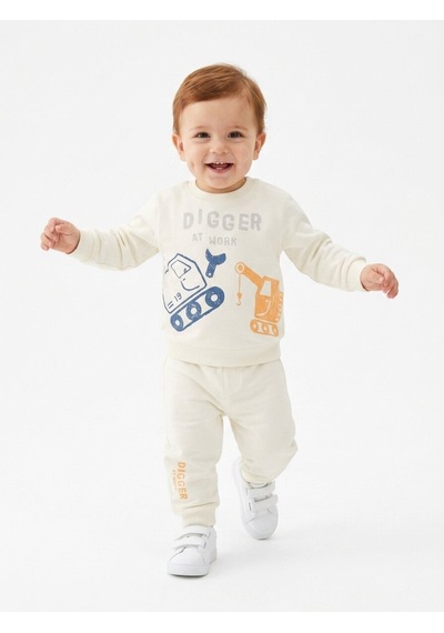 Aydınlar Bebe Pamuklu Bisiklet Yaka Erkek Bebek 2li Takım Beyaz