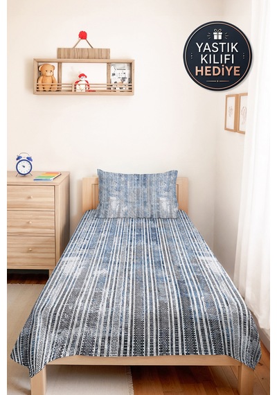 Mavi Çizgili Modern Genç Odası Tek Kişilik Pike Takımı-gri Geometrik 160x220cm Kapitone Yatak Örtüsü Kışlık Gölge Akışı
