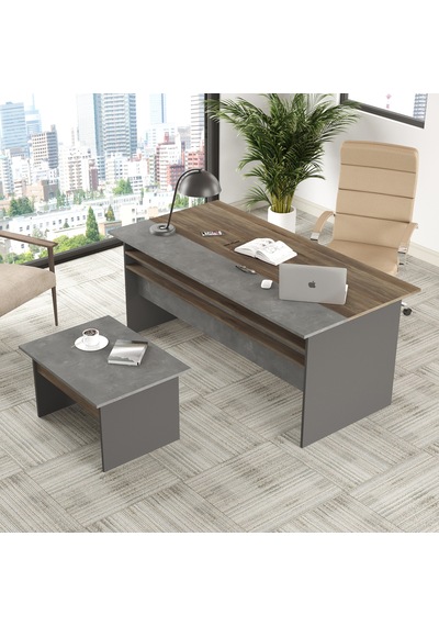 Yurudesign Vista AB Ofis Büro Masa Takımı Kahve-Beton-Antrasit VS