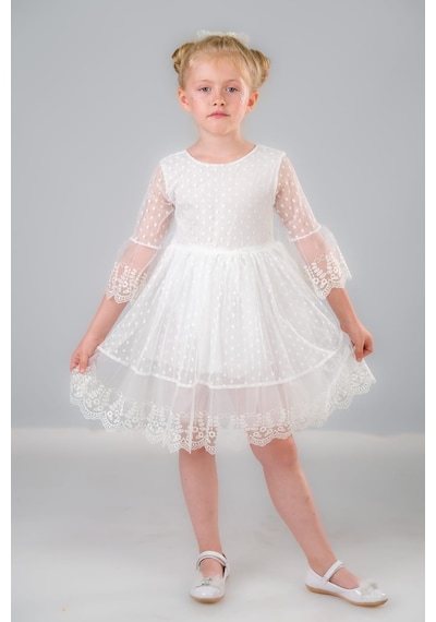 Mnk Baby & Kids Dream Luxury Dantel Kız Çocuk Elbise Mnk0327 Beyaz