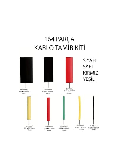 Isıyla Daralan Makaron Seti 164 Parça Renkli Kablo Tamir İzolasyon Shrink Boru Seti