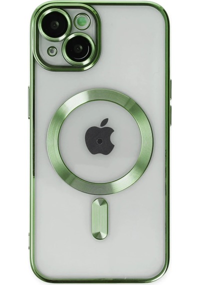 Apple iPhone Uyumlu  14 Plus İçin Kılıf Kamera Lens Korumalı M-safe Destekleyen Şeffaf Silikon Kross Kapak Koyu Yeşil