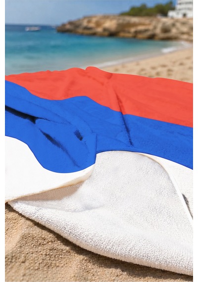 Çizgili Renk Bloklu Modern Plaj Havlusu - Marine Kırmızı Mavi Beyaz Hızlı Kuruyan Mikrofiber Havlu İnci Porselen