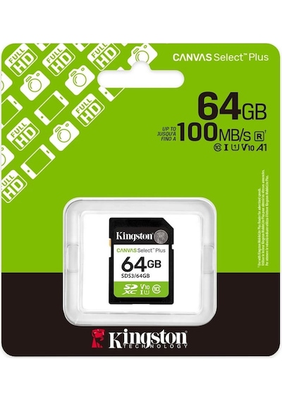 Kingston Sds3-64gb 64gb Sdxc Canvas Select Plus Gen3 100mb-s C10 Uhs-ı U1 V10 Hafıza Kartı