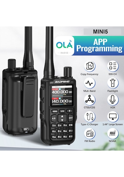 Baofeng Mını-5 Dual Band El Telsizi 2200mah Type-c Bataryalı Bluetooth Programlama Siyah