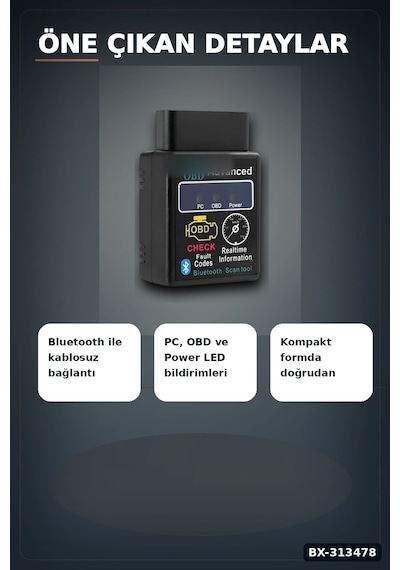 Bx40 Obd2 Bluetooth Araç Arıza Tespit Cihazı, Check Engine Sıfırlama, Scanner 1 Adet Bx-313478