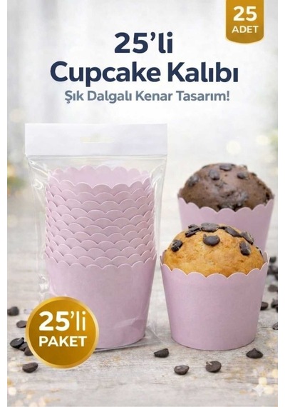 Cupcake Kalıbı & Kek Kapsülü & Muffin Kek Kalıbı & 25 Adet - Lila Kek Kalıbı Lila