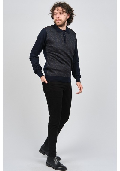 Woolman Erkek Desenli Polo Yaka Yün Kazak 1572001 Lacivert Lacivert Beyaz