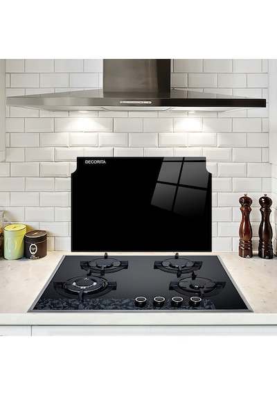 Decorita Cam Ocak Arkası Koruyucu Şekilli Cam Siyah 43.7 CM x 53.4 CM