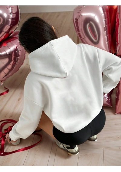 Uyguntarz Papatya Kelebek Baskılı Oversize Sweatshirt beyaz
