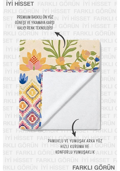 Bohem Çiçek Kuş Motifli Plaj Havlusu - Etnik Tropikal Krem Mavi Hızlı Kuruyan Mikrofiber Havlu Puslu Tozu