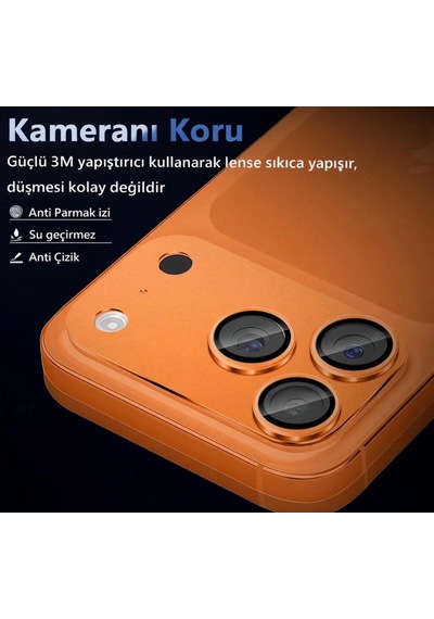 Apple Uyumlu iPhone 17 Pro Metal Koruyucu Lens Çerçeveli Lens Kozmik Turuncu