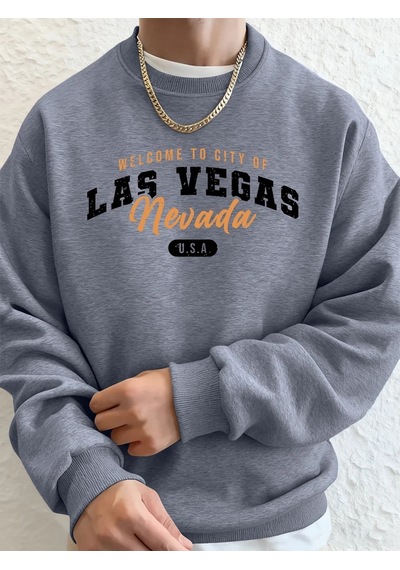 Startmore Tarzsokak Las Vegas'e Hoş Geldiniz Nevada Baskılı Erkek Sweatshirtleri Kışlık Polar Sıcak Kapüşonlu Üst Gri