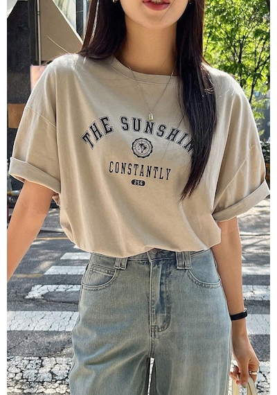 Unisex The Sunshine Baskılı Tasarım Tshirt Bej