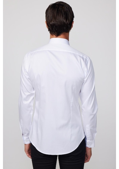 Tudors Slim Fit Uzun Kollu Pamuk Saten Erkek Beyaz Gömlek-13370 Beyaz