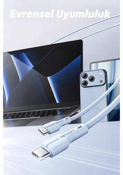 Ven-dens Vd-dc23cc 60 W Pd Type-c To Type-c Hızlı Şarj Ve Veri Kablosu, 1 Metre, Esnek Tpe, Yeşil