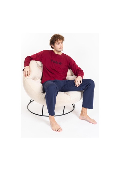 Mutlu City Erkek Penye Pamuk Regular Kalıp Sıfır Yaka Kaliteli Pijama Takımı A803123 Bordo