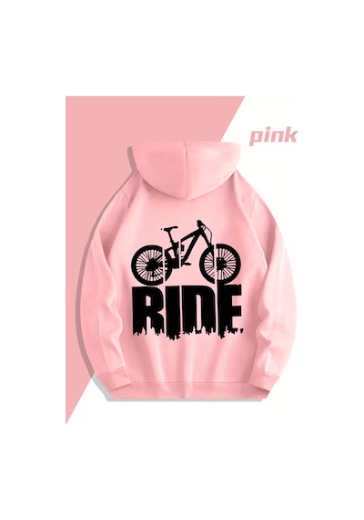 Nevermind Sevgili Çift Kombin Hoodie 2'li Set Ride Baskılı Unisex Oversize Pembe