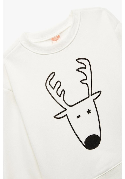 Koton Erkek Bebek Yılbaşı Baskılı Uzun Kollu Şardonlu Bisiklet Yaka Sweatshirt Ekru