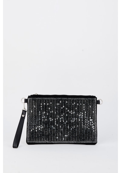 Vivaq Kadın Dikey Gümüş Taşlı Süet Bilek Askılı Ve Zincir Askılı Portföy El Ve Clutch Çanta SİYAH