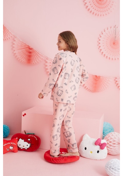 Siyah İnci Lisanslı Polar Çok Renkli Bisklet Yaka Pijama Takım Hk315 Somon