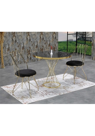 Avvio 90x90 Mira 2 Kişilik Siyah Mermerli Gold Oval Mutfak Masası Takımı Siyah Avvio 90x90 Mira 2 Kişilik Siyah Mermerli Gold Oval Mutfak Masası Takımı Siyah