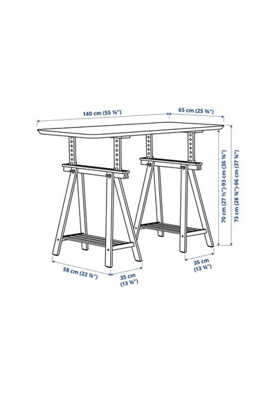 Ikea Mıttback Çalışma Masası Ayağı, Beyaz, 58x70/93 Cm Ikea Mıttback Çalışma Masası Ayağı, Beyaz, 58x70/93 Cm