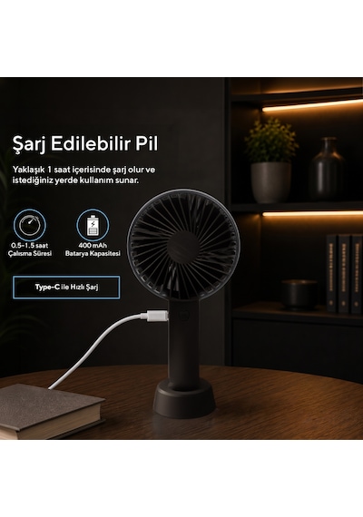 Kumtel Şarj Edilebilir Mini El Vantilatörü Type-c Şarjlı 3 Kademeli 400 Mah Hff-02c