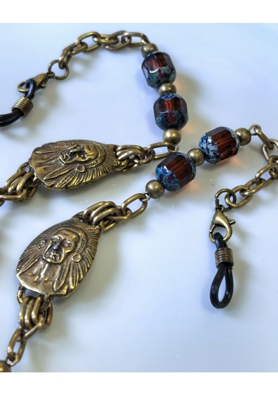 Etnik Figürlü Antik Gold Gözlük Zinciri Kristal Taşlı -thınblack Antik Altın
