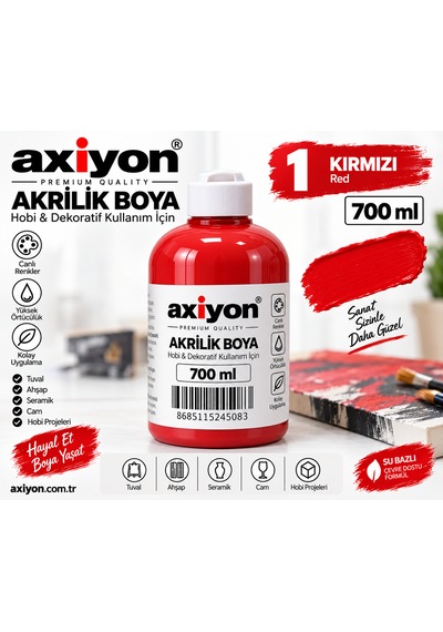 Axiyon Art Akrilik Boya 700 Ml Kırmızı Su Bazlı Hobi Ve Dekoratif Boya Genel