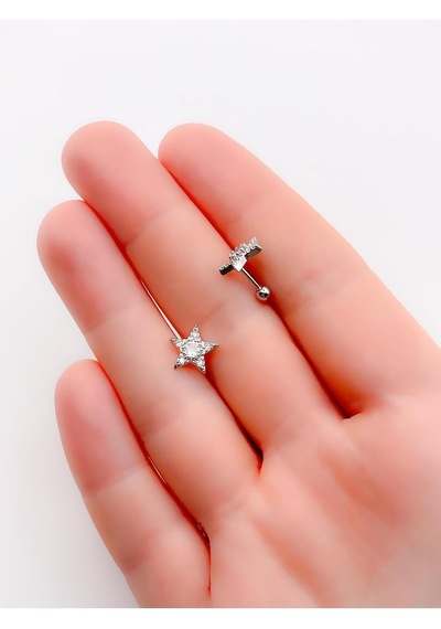 Lexroo Full Zirkon Taşlı Yıldız Kıkırdak Helix Tragus Piercing 1adet Çok Renkli