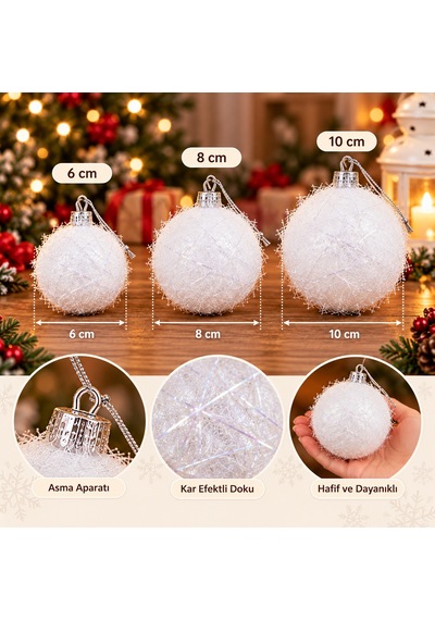 3'lü Lüks Yılbaşı Ağacı Top Süsü Seti 8 Cm - İp Dokulu & Işıltılı Süsleme Topları Beyaz, Gold, Gümüş, Kırmızı - 9045052377718 Diğer