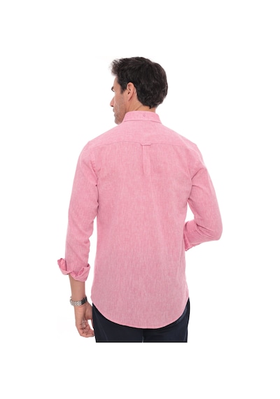 Slim Fit Uzun Kol Yaka Düğmeli Nefes Alan Keten Hediye Kutulu Erkek Gömlek Fs-004548 - Yavruağzı-3226 Kırmızı - Turuncu