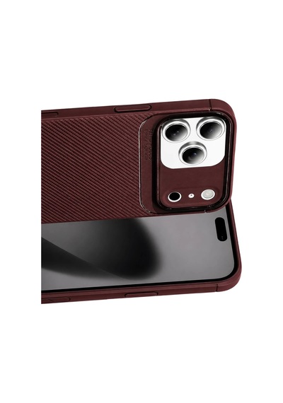 Newface Apple iPhone Uyumlu  17 Pro Max Auto Focus Karbon Kapak - Bordo Belirtilmemiş