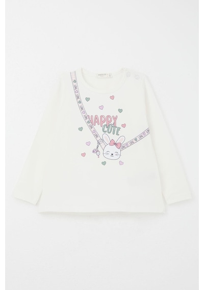 Breeze Kız Bebek Taytlı Takım Mutlu Tavşancık Baskılı Kalpli 9 Ay-3 Yaş, Ekru Ekru