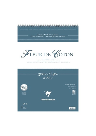 Clairefonraine Fleur De Coton A3 300gr 10yp Üstten Spiralli %100 Pamuk Sulu Boya Defteri / 33726
