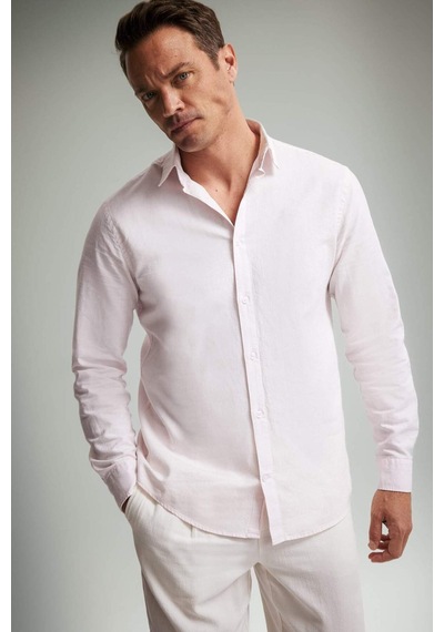 DeFacto Regular Fit Polo Yaka Keten Yazlık Uzun Kollu Gömlek E1729AX25SPPN185