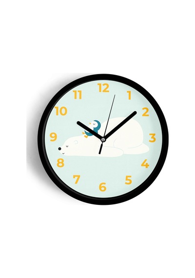 Sevimli Penguen İle Ayı Tasarımı Çocuk Odası Duvar Saati - 25cm - Önü Camlı Siyah Kasa-jh0885 Siyah