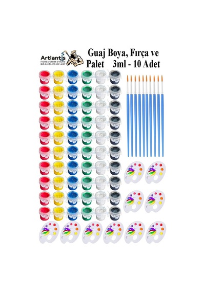 Guaj Boya 3 Ml 6 Renk Resim Fırçası Ve Paleti 10 Paket Mini Küçük Guaj Boya Etkinlik Boyama Boyası Su Bazlı Resim Okul
