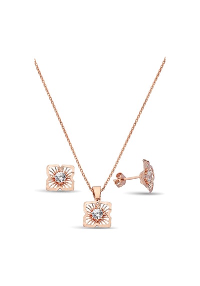 Zirkon Taşlı 925 Ayar Gümüş Rose Set - 67018002 Rose Gold