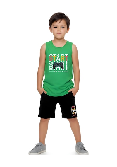 Fyk Kids Erkek Çocuk Baskılı Sıfır Kol 06 Start Alt-üst Takım Yeşil