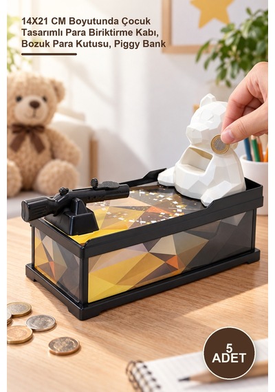 5 Adet Ayıcıklı Kumbara 14x21 Cm Boyutunda Çocuk Tasarımlı Para Biriktirme Kabı, Bozuk Para Kutusu, Piggy Bank