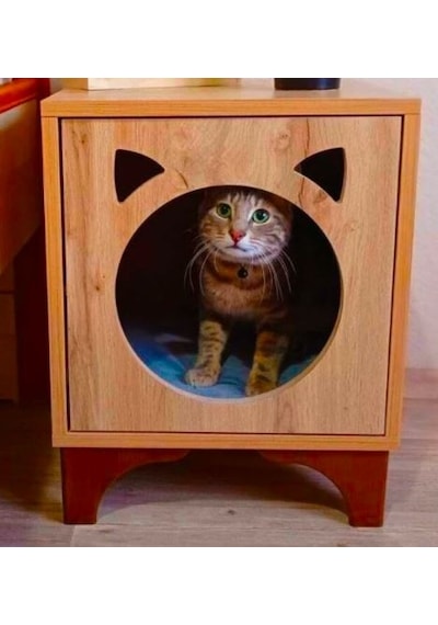Modern Ahşap Kedi Evi 38 x 38 x 48 CM