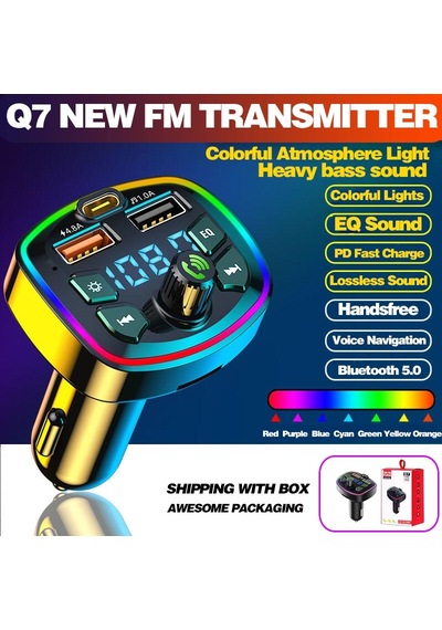 Nr74 Rgb Renkli Fm Radyo Transmitter Mp3 Çalar Bluetooth 5.0 Çakm