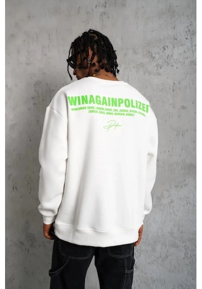 Erkek Oversize Sweatshirt Beyaz Renk Ön Ve Sırt Baskılı, Üç İplik İçi Pamuklu Kumaş, Rahat Kalıp, Ribanalı Kışlık Sweat Winagain Polizei Serisi - Beyaz Beyaz Erkek Oversize Sweatshirt Beyaz Renk Ön Ve Sırt Baskılı, Üç İplik İçi Pamuklu Kumaş, Rahat Kalıp, Ribanalı Kışlık Sweat Winagain Polizei Serisi - Beyaz Beyaz